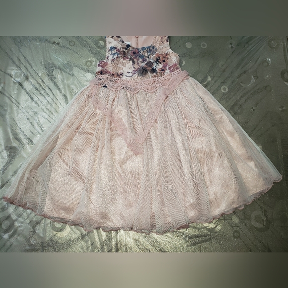 Bonnie Jean Girls Floral Lace Tulle Dress – Pink – Size 6X - Picture 4 of 12